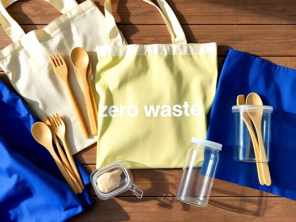 Produse zero waste pe o masă din lemn.
